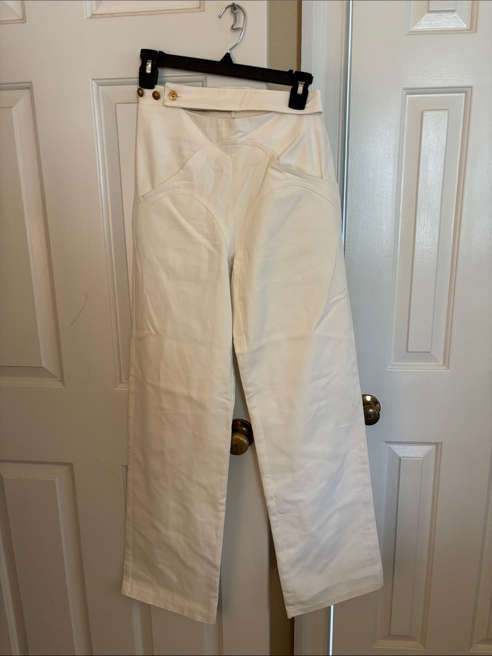 Manuri High-Rise Wide Leg Pants in Cream with Gold Buttons